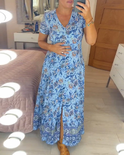 Inka - V-Ausschnitt Kleid - Blumenprint