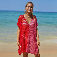 Sandra | Hohles Bikini Überhemd in Rot Rosenrot