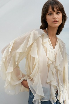 Sybille®️ | Bluse mit Volants in Weiß