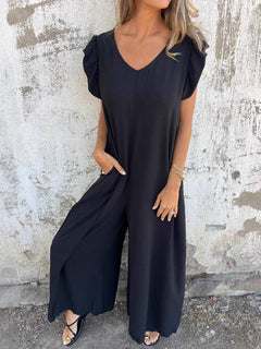 Corrina™ | Eleganter Overall mit V-Ausschnitt in Schwarz