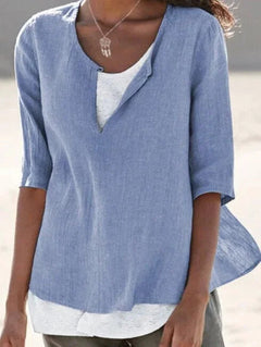Vera | Damen Bluse 3/4-Arm Lagenlook V-Ausschnitt in Hellblau