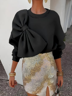 Rike | Elegantes Sweatshirt mit Großem Schleifen-Detail in Schwarz