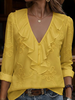 Nalevia - Soft-Touch-Langarmshirt mit V-Ausschnitt in Gelb