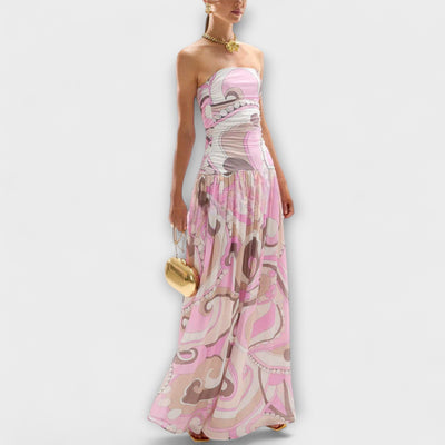 Tatum - Elegantes Pastell Off-Shoulder Maxikleid