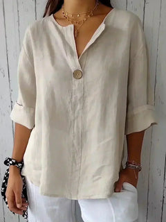 SABRINA - Entspannte Bluse mit V-Ausschnitt in Beige