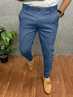Herren Business Casual Slim-Fit Anzughose in Sachsenblau