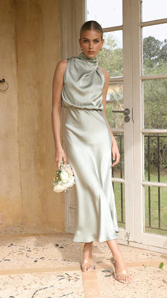 Elegantes Neckholder-Kleid für Damen in Olive