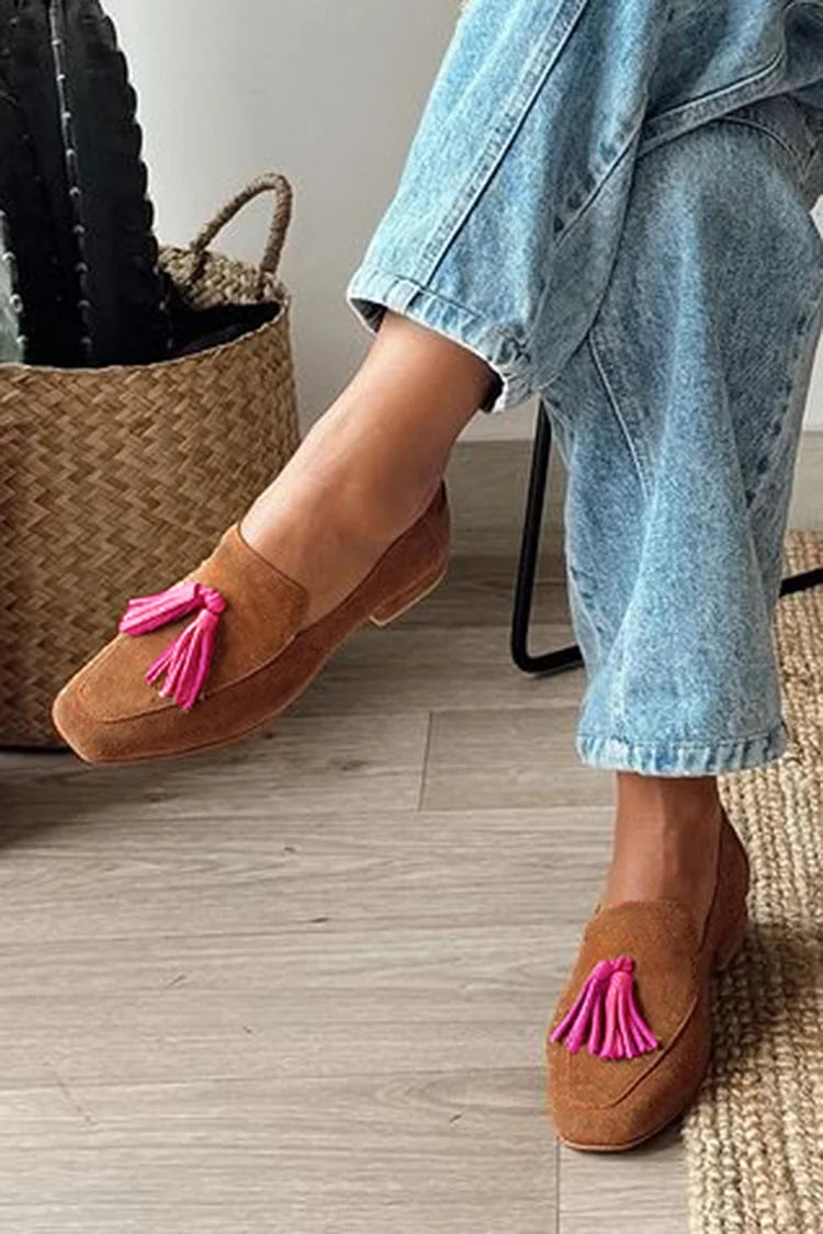 Dalenka - Braune Loafers mit quadratischer Spitze und Colorblock-Elementen