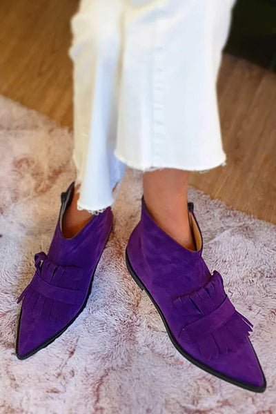 Noralie - Flache Stiefeletten aus Kunstleder mit Fransen und verlängertem Zehenbereich