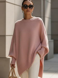 Kimia - Übergroß Gestrickt Rundhalsausschnitt Pullover in Rosa