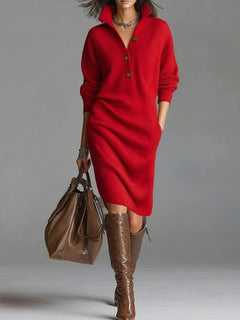 Dina | Damen-Midikleid gerippt casual & stilvoll in Rot