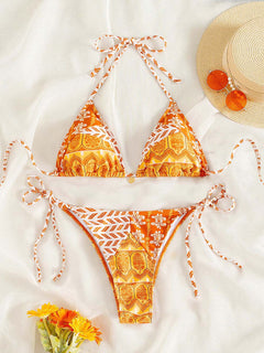 Boho-Print-Bikini-Zweiteiler für Damen in Gelb