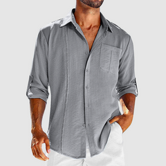 Raivo | Herren Langarm Leinen Overshirt in Grau
