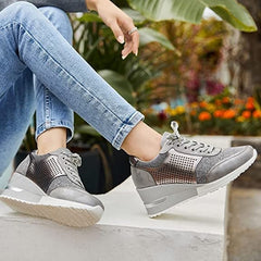 Amelia - Orthopädische Turnschuhe mit hohem Absatz und Keilabsatz in Grau