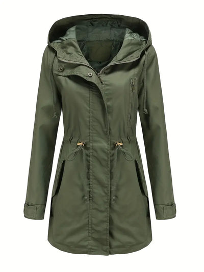 Damen Langarm Wasserdichter Trenchcoat | Mit Kapuze