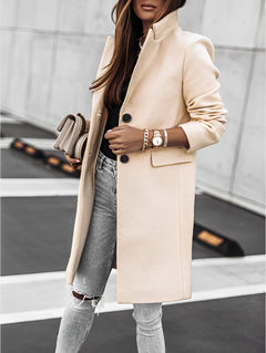 Simone - Langärmeliger Mantel mit 2 Knöpfen in Beige