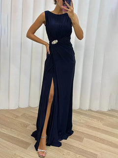 Olive | Plissee Maxi Hochzeitsgastkleid in Marineblau