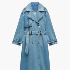 Langer Trenchcoat mit Gürtel für Damen in Blau