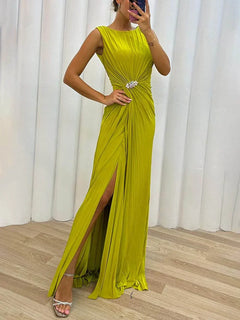 Olive | Plissee Maxi Hochzeitsgastkleid in Gelb