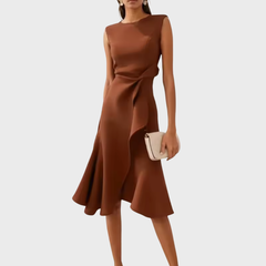 Elfriede | Damen Ärmelloses Midikleid Drapiert Asymmetrisch – Asymm. Midi Drapiert 2026 in Kaffee