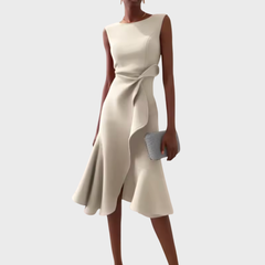 Elfriede | Damen Ärmelloses Midikleid Drapiert Asymmetrisch – Asymm. Midi Drapiert 2026 in Creme