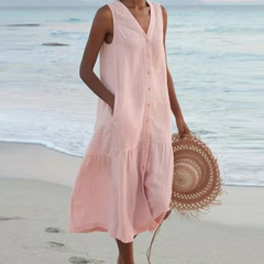 Mary | Damen Luftiges V-Ausschnitt Sommerkleid in Rosa