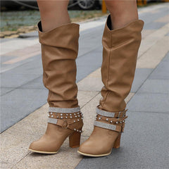 Vivian | Blockabsatz Gepolstert Kniehohe Stiefel in Khaki