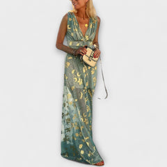 Almera – Leichtes Maxikleid mit goldenen Reflexen in Blau