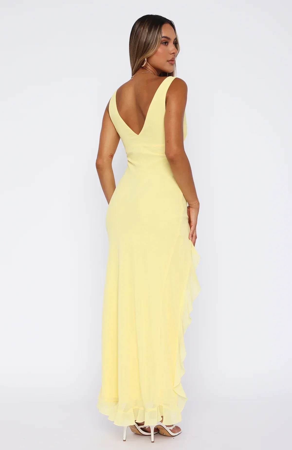 Olyne | Langes Kleid mit V-Ausschnitt