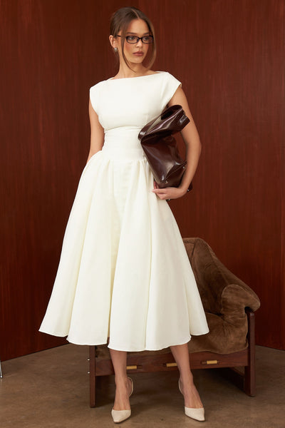 MOIRE - Elfenbein Satin Midi Kleid
