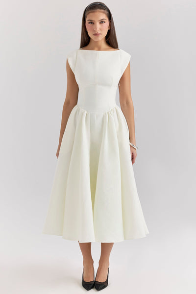 MOIRE - Elfenbein Satin Midi Kleid