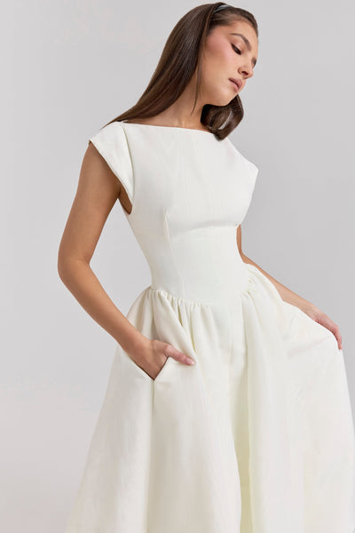 MOIRE - Elfenbein Satin Midi Kleid