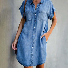 Valerie - Elegantes Denim-Kleid mit Bauchbedeckung in Hellblau