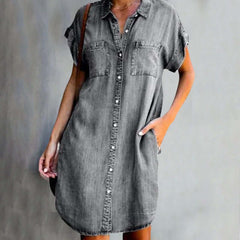 Valerie - Elegantes Denim-Kleid mit Bauchbedeckung in Grau