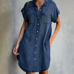 Valerie - Elegantes Denim-Kleid mit Bauchbedeckung in Dunkelblau
