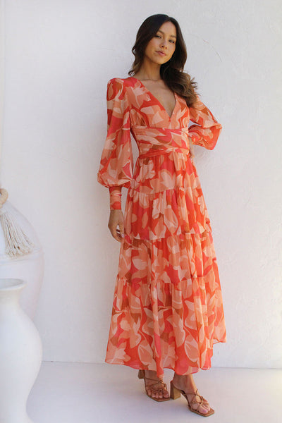 Damen Sommer-Wickelkleid mit V-Ausschnitt und langen Ärmeln