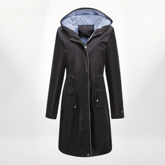 Wasserdichter Trenchcoat Damen Mit Kapuze | Lang Leicht in Schwarz