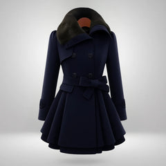 Yena™ | Schicker Trenchcoat mit veganem Pelz in Schwarz