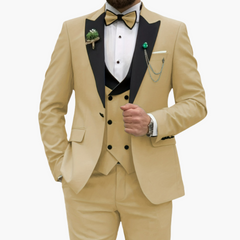 Herren Anzug dreiteilig mit Slim Fit und Kontrastrevers in Khaki