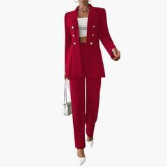 Zweiteiliger Anzug mit Damen - Blazer und geraden Hosen in Burgund