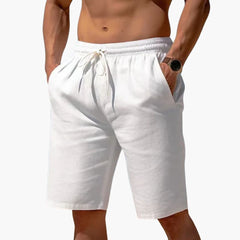 Herren Leinen Sommer Shorts mit Kordelzug und Taschen in Weiß