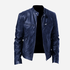 Norris - Lässige und schmal geschnittene Lederjacke für Herren in Blau