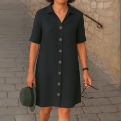 Ria™ | Elegantes langes Hemdblusenkleid in Schwarz