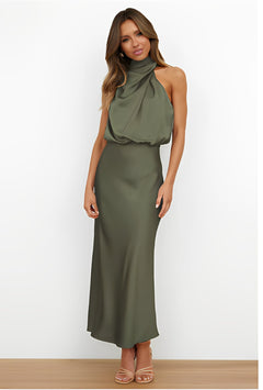 Marley - Elegantes Abendkleid aus Satin für Damen in Armeegrün