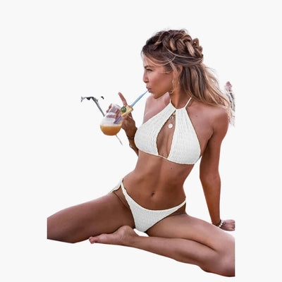 Zweiteiliges Damen-Bikini-Set - mit hoher Taille und Muster