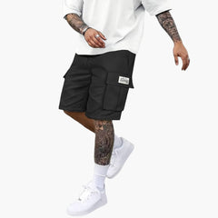 Herren Sommer Cargo Shorts mit Taschen und Kordelzugbund in Schwarz
