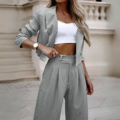 Blazer und Hosen Set mit Streifen für Frauen