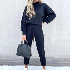 Damen Zweiteiler Set | Freizeitanzug mit Pullover und Hose in Blau