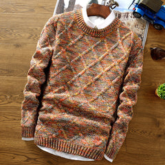 Pullover Herren Rundhals Bunt | Strick & Gemustert in Orange