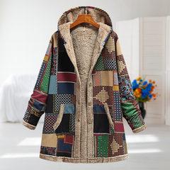 Valéria - Eleganter Mid-Season Mantel in Grün-Multicolor-Braun